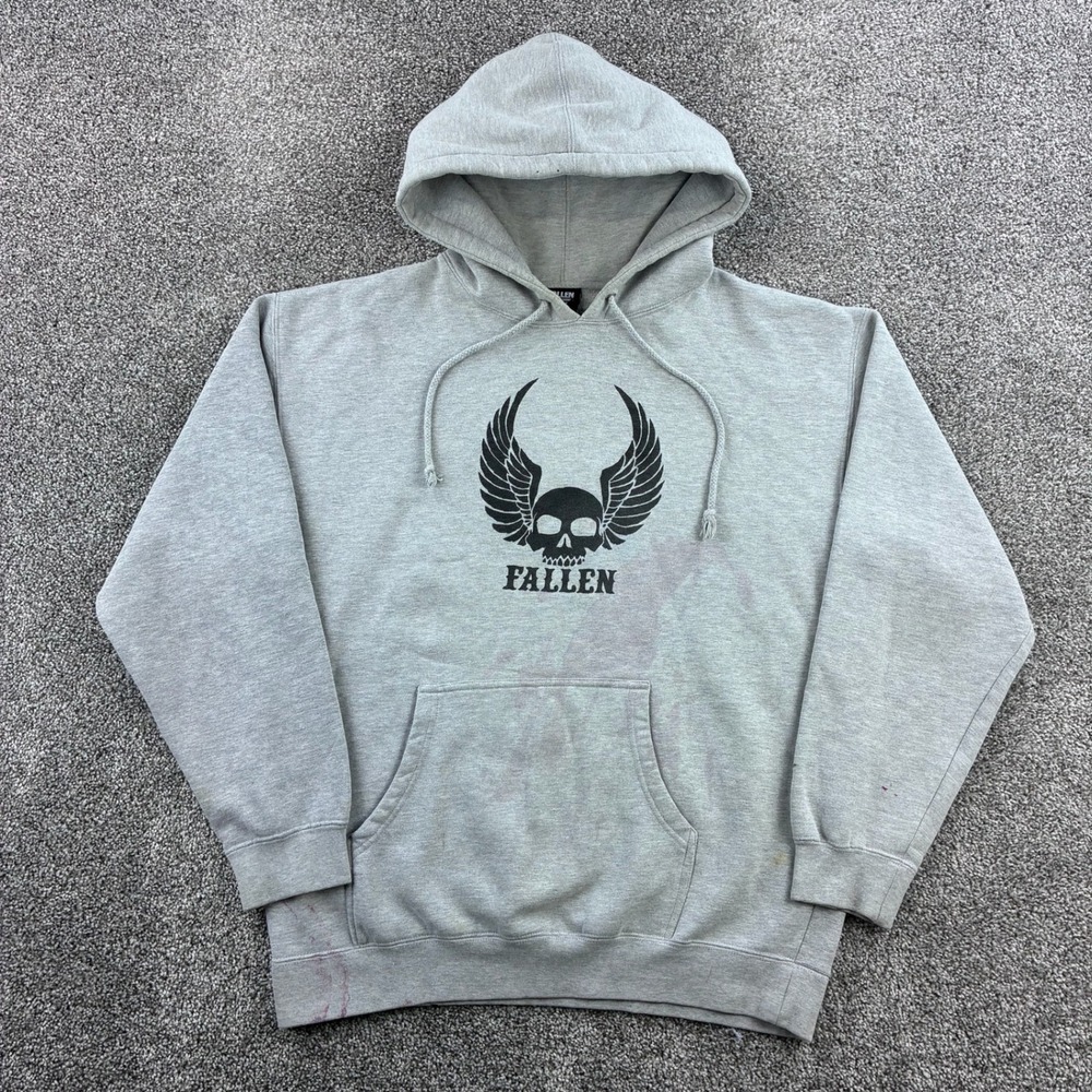Fallen‎ Footwear Hoodie Mens Medium Gray Winged Skull Graphic Metal